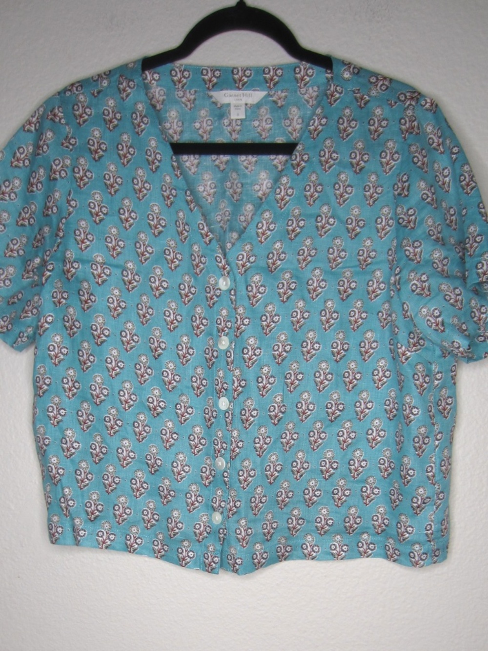 Garnet Hill Gabby Button-Front Linen Top - Size Small